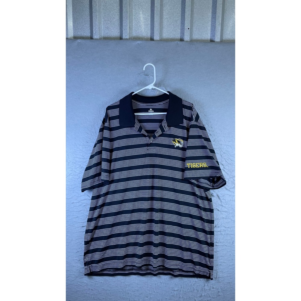 Knights Apparel Polo Shirt Mens 2XL Blue Excellent Missouri Tigers Striped Logo